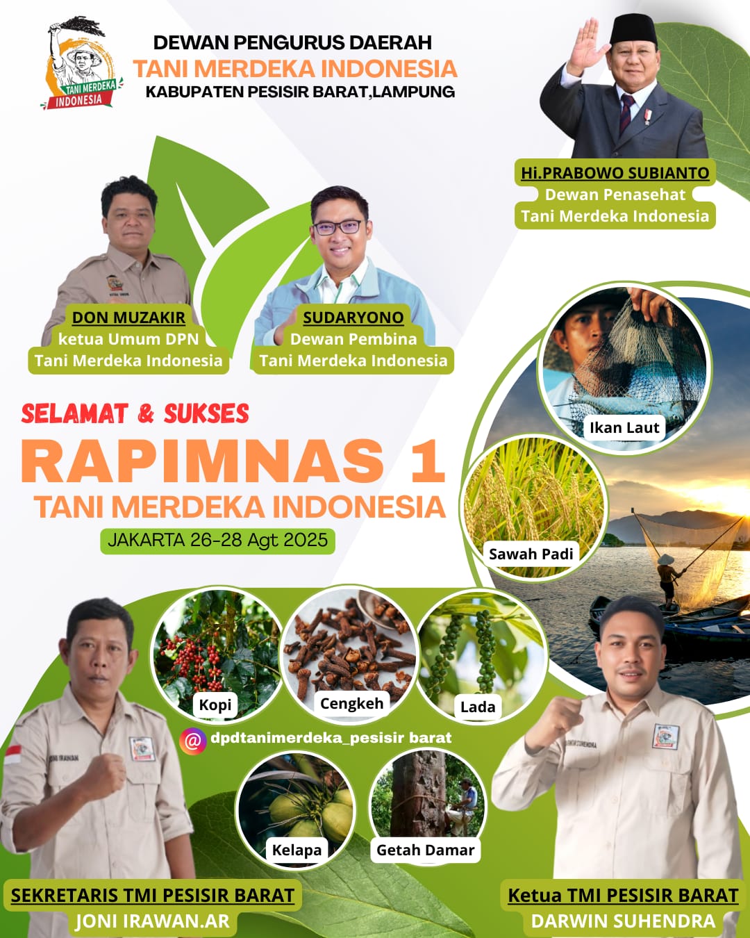 Dukung Prabowo, Tani Merdeka Pesisir Barat Kirim Delegasi ke RAPIMNAS